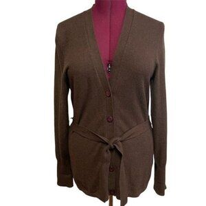Prive Womens 100% Cashmere Sweater Cardigan Button Down Brown Size Waist‎ Tie